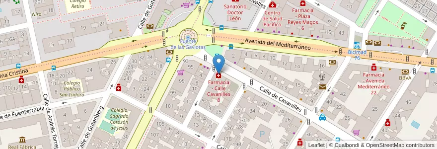 Mapa de ubicacion de Farmacia - Calle Cavanilles 8 en Spagna, Comunidad De Madrid, Comunidad De Madrid, Área Metropolitana De Madrid Y Corredor Del Henares, Madrid.