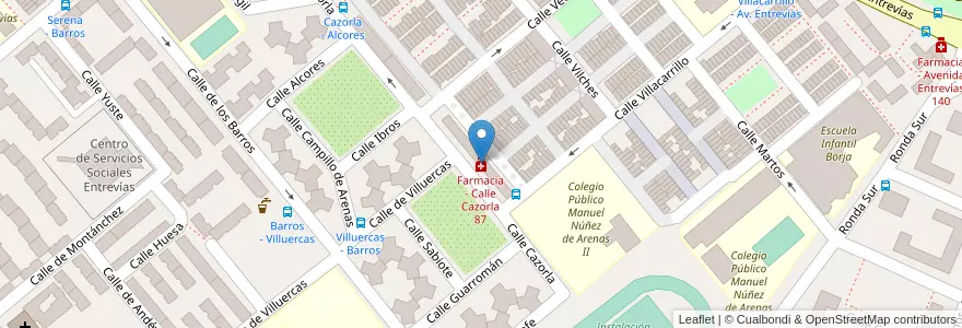 Mapa de ubicacion de Farmacia - Calle Cazorla 87 en スペイン, マドリード州, Comunidad De Madrid, Área Metropolitana De Madrid Y Corredor Del Henares, Madrid.