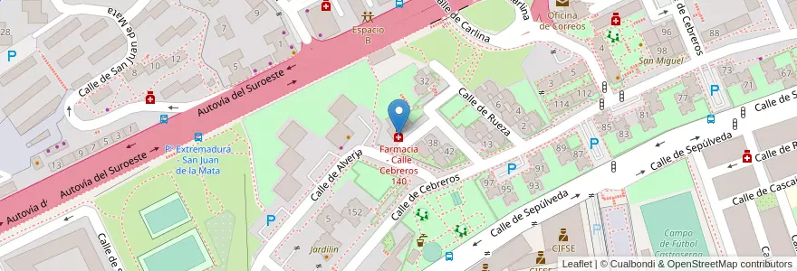 Mapa de ubicacion de Farmacia - Calle Cebreros 140 en إسبانيا, منطقة مدريد, منطقة مدريد, Área Metropolitana De Madrid Y Corredor Del Henares, مدريد.