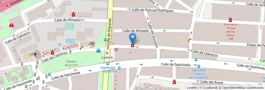 Mapa de ubicacion de Farmacia - Calle Cebreros 30 en اسپانیا, بخش خودمختار مادرید, بخش خودمختار مادرید, Área Metropolitana De Madrid Y Corredor Del Henares, مادرید.