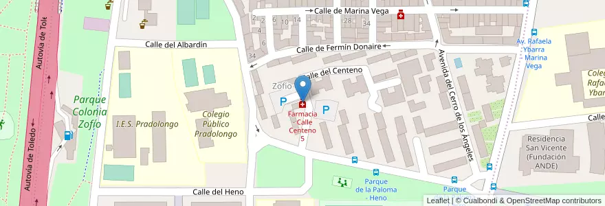 Mapa de ubicacion de Farmacia - Calle Centeno 5 en إسبانيا, منطقة مدريد, منطقة مدريد, Área Metropolitana De Madrid Y Corredor Del Henares, مدريد.