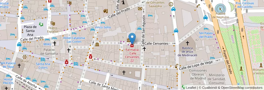 Mapa de ubicacion de Farmacia - Calle Cervantes 22 en Spain, Community Of Madrid, Community Of Madrid, Área Metropolitana De Madrid Y Corredor Del Henares, Madrid.