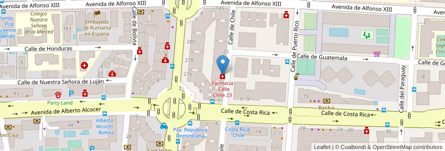 Mapa de ubicacion de Farmacia - Calle Chile 23 en Sepanyol, Comunidad De Madrid, Comunidad De Madrid, Área Metropolitana De Madrid Y Corredor Del Henares, Madrid.