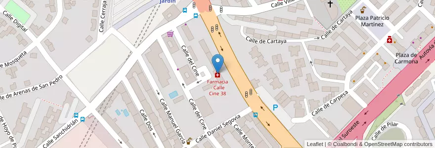 Mapa de ubicacion de Farmacia - Calle Cine 38 en 西班牙, Comunidad De Madrid, Comunidad De Madrid, Área Metropolitana De Madrid Y Corredor Del Henares, Madrid.