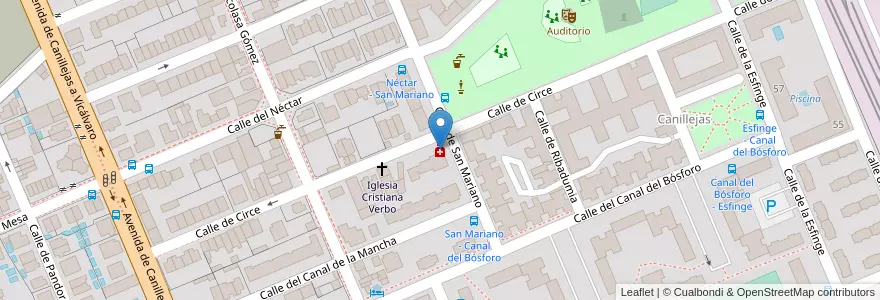 Mapa de ubicacion de Farmacia - Calle Circe 42 en Spain, Community Of Madrid, Community Of Madrid, Área Metropolitana De Madrid Y Corredor Del Henares, Madrid.