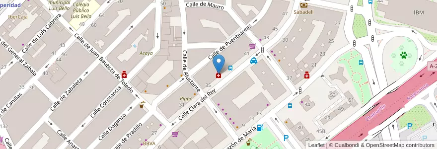 Mapa de ubicacion de Farmacia - Calle Clara del Rey 37 en スペイン, マドリード州, Comunidad De Madrid, Área Metropolitana De Madrid Y Corredor Del Henares, Madrid.