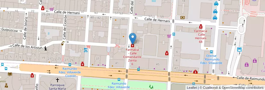 Mapa de ubicacion de Farmacia - Calle Comandante Zorita 6 en スペイン, マドリード州, Comunidad De Madrid, Área Metropolitana De Madrid Y Corredor Del Henares, Madrid.