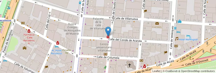 Mapa de ubicacion de Farmacia - Calle Conde de Aranda 7 en اسپانیا, بخش خودمختار مادرید, بخش خودمختار مادرید, Área Metropolitana De Madrid Y Corredor Del Henares, مادرید.