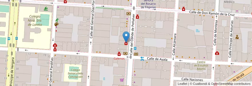 Mapa de ubicacion de Farmacia - Calle Conde de Peñalver 27 en Spain, Community Of Madrid, Community Of Madrid, Área Metropolitana De Madrid Y Corredor Del Henares, Madrid.