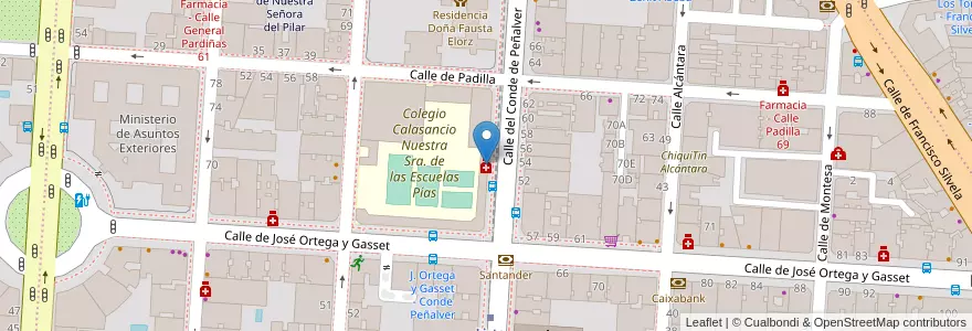 Mapa de ubicacion de Farmacia - Calle Conde de Peñalver 51 en اسپانیا, بخش خودمختار مادرید, بخش خودمختار مادرید, Área Metropolitana De Madrid Y Corredor Del Henares, مادرید.