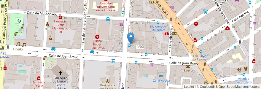 Mapa de ubicacion de Farmacia - Calle Conde de Peñalver 80 en スペイン, マドリード州, Comunidad De Madrid, Área Metropolitana De Madrid Y Corredor Del Henares, Madrid.
