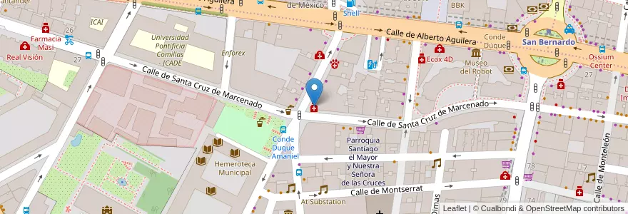 Mapa de ubicacion de Farmacia - Calle Conde Duque 42 en اسپانیا, بخش خودمختار مادرید, بخش خودمختار مادرید, Área Metropolitana De Madrid Y Corredor Del Henares, مادرید.