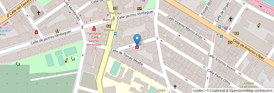 Mapa de ubicacion de Farmacia - Calle Condes de Barcelona 5 en اسپانیا, بخش خودمختار مادرید, بخش خودمختار مادرید, Área Metropolitana De Madrid Y Corredor Del Henares, مادرید.