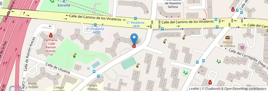 Mapa de ubicacion de Farmacia - Calle Corregidor Diego de Valderrábano 21 en 스페인, Comunidad De Madrid, Comunidad De Madrid, Área Metropolitana De Madrid Y Corredor Del Henares, 마드리드.