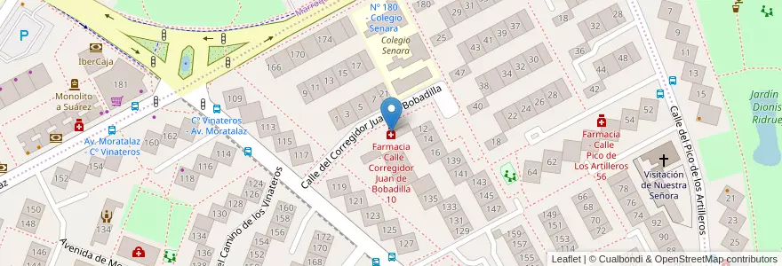 Mapa de ubicacion de Farmacia - Calle Corregidor Juan de Bobadilla 10 en スペイン, マドリード州, Comunidad De Madrid, Área Metropolitana De Madrid Y Corredor Del Henares, Madrid.