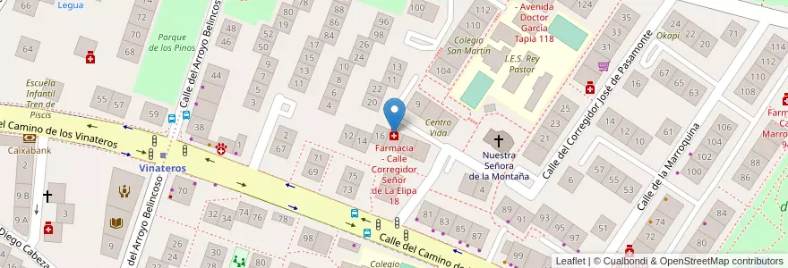 Mapa de ubicacion de Farmacia - Calle Corregidor Señor de La Elipa 18 en إسبانيا, منطقة مدريد, منطقة مدريد, Área Metropolitana De Madrid Y Corredor Del Henares, مدريد.