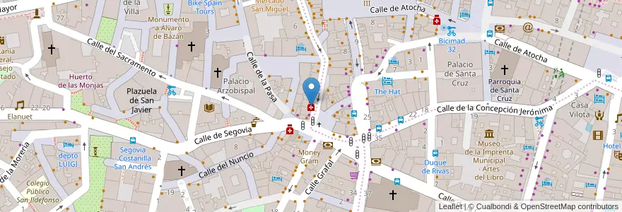 Mapa de ubicacion de Farmacia - Calle Cuchilleros 12 en اسپانیا, بخش خودمختار مادرید, بخش خودمختار مادرید, Área Metropolitana De Madrid Y Corredor Del Henares, مادرید.