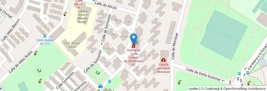 Mapa de ubicacion de Farmacia - Calle Cuevas de Almanzora 42 en スペイン, マドリード州, Comunidad De Madrid, Área Metropolitana De Madrid Y Corredor Del Henares, Madrid.