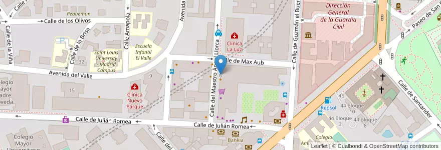 Mapa de ubicacion de Farmacia - Calle del Maestro Ángel Llorca 6 en Spain, Community Of Madrid, Community Of Madrid, Área Metropolitana De Madrid Y Corredor Del Henares, Madrid.