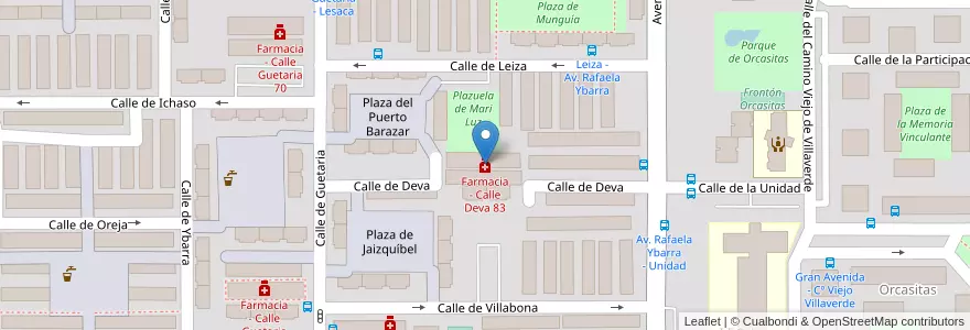 Mapa de ubicacion de Farmacia - Calle Deva 83 en اسپانیا, بخش خودمختار مادرید, بخش خودمختار مادرید, Área Metropolitana De Madrid Y Corredor Del Henares, مادرید.