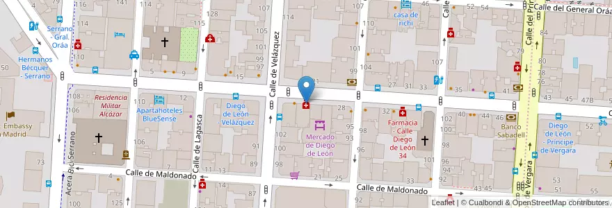 Mapa de ubicacion de Farmacia - Calle Diego de León 22 en Spagna, Comunidad De Madrid, Comunidad De Madrid, Área Metropolitana De Madrid Y Corredor Del Henares, Madrid.