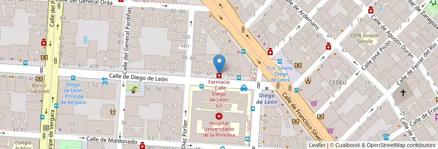Mapa de ubicacion de Farmacia - Calle Diego de León 63 en 西班牙, Comunidad De Madrid, Comunidad De Madrid, Área Metropolitana De Madrid Y Corredor Del Henares, Madrid.