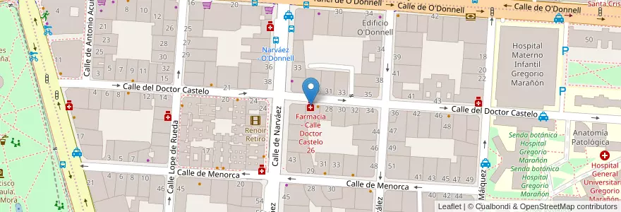 Mapa de ubicacion de Farmacia - Calle Doctor Castelo 26 en İspanya, Comunidad De Madrid, Comunidad De Madrid, Área Metropolitana De Madrid Y Corredor Del Henares, Madrid.