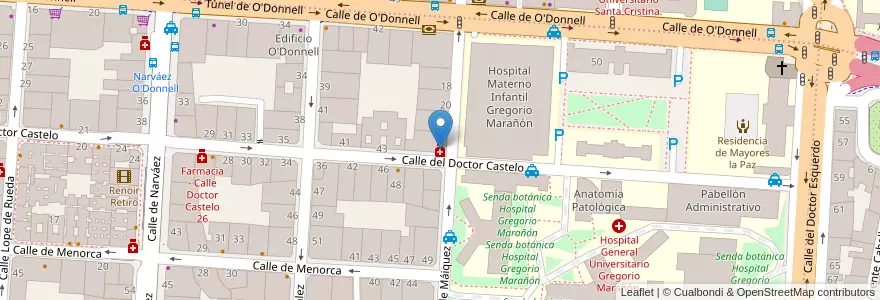 Mapa de ubicacion de Farmacia - Calle Doctor Castelo 45 en 스페인, Comunidad De Madrid, Comunidad De Madrid, Área Metropolitana De Madrid Y Corredor Del Henares, 마드리드.