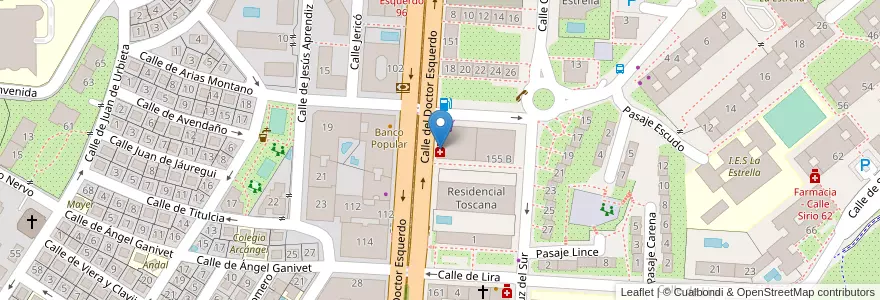 Mapa de ubicacion de Farmacia - Calle Doctor Esquerdo 155 en スペイン, マドリード州, Comunidad De Madrid, Área Metropolitana De Madrid Y Corredor Del Henares, Madrid.