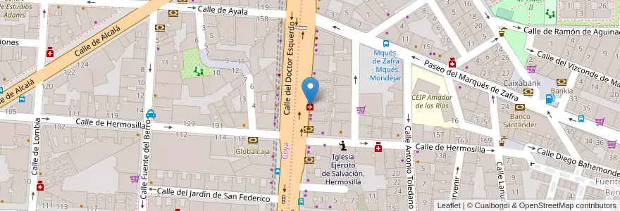 Mapa de ubicacion de Farmacia - Calle Doctor Esquerdo 21 en Spain, Community Of Madrid, Community Of Madrid, Área Metropolitana De Madrid Y Corredor Del Henares, Madrid.