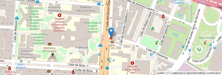 Mapa de ubicacion de Farmacia - Calle Doctor Esquerdo 75 en اسپانیا, بخش خودمختار مادرید, بخش خودمختار مادرید, Área Metropolitana De Madrid Y Corredor Del Henares, مادرید.
