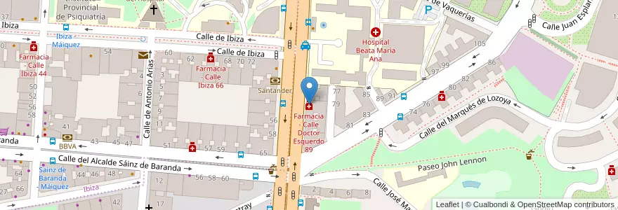 Mapa de ubicacion de Farmacia - Calle Doctor Esquerdo 89 en إسبانيا, منطقة مدريد, منطقة مدريد, Área Metropolitana De Madrid Y Corredor Del Henares, مدريد.