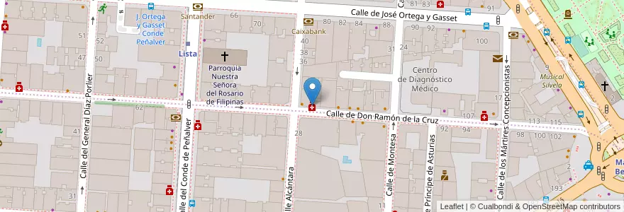Mapa de ubicacion de Farmacia - Calle Don Ramón de La Cruz 91 en Sepanyol, Comunidad De Madrid, Comunidad De Madrid, Área Metropolitana De Madrid Y Corredor Del Henares, Madrid.