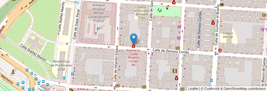 Mapa de ubicacion de Farmacia - Calle Donoso Cortés 86 en España, Comunidad De Madrid, Comunidad De Madrid, Área Metropolitana De Madrid Y Corredor Del Henares, Madrid.