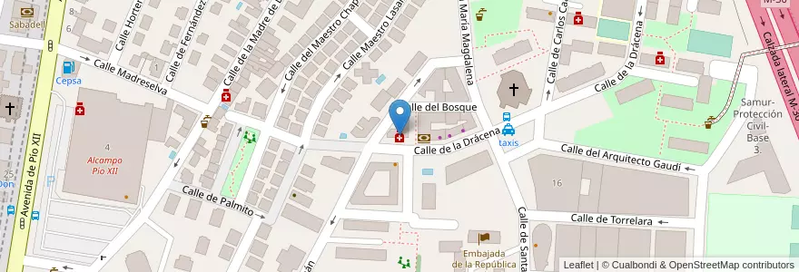 Mapa de ubicacion de Farmacia - Calle Dracena 13 en اسپانیا, بخش خودمختار مادرید, بخش خودمختار مادرید, Área Metropolitana De Madrid Y Corredor Del Henares, مادرید.
