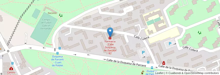 Mapa de ubicacion de Farmacia - Calle Duquesa de Parcent 82 en اسپانیا, بخش خودمختار مادرید, بخش خودمختار مادرید, Área Metropolitana De Madrid Y Corredor Del Henares, مادرید.