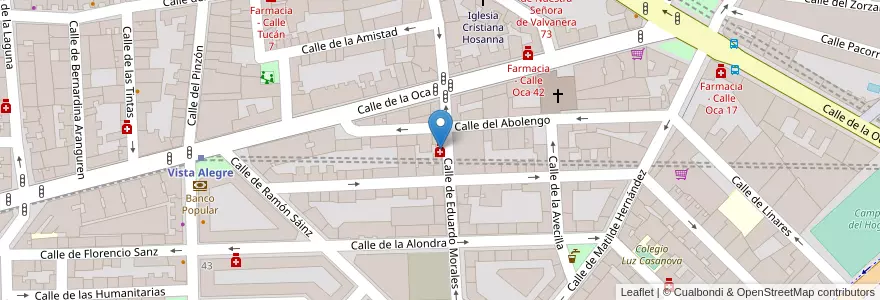 Mapa de ubicacion de Farmacia - Calle Eduardo Morales 14 en Spanje, Comunidad De Madrid, Comunidad De Madrid, Área Metropolitana De Madrid Y Corredor Del Henares, Madrid.