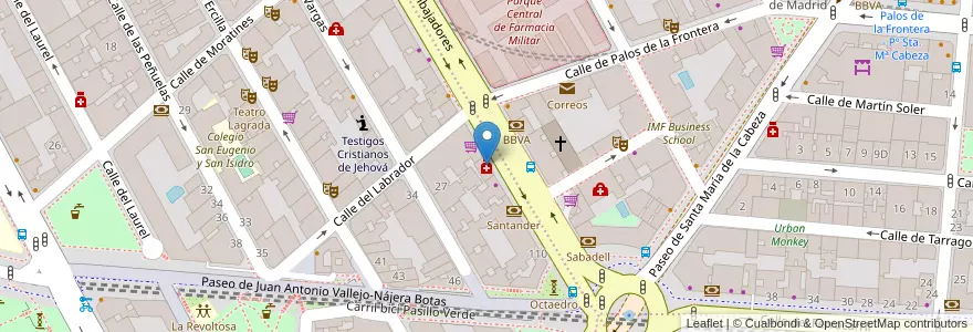 Mapa de ubicacion de Farmacia - Calle Embajadores 102 en スペイン, マドリード州, Comunidad De Madrid, Área Metropolitana De Madrid Y Corredor Del Henares, Madrid.