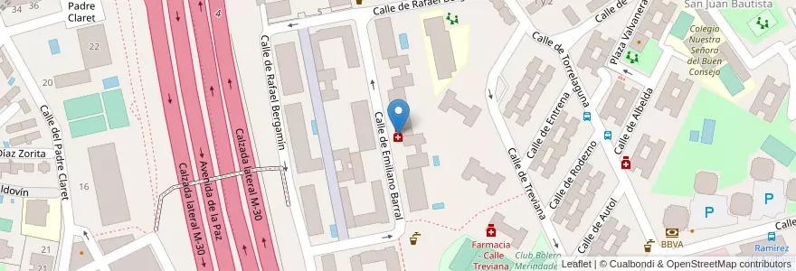 Mapa de ubicacion de Farmacia - Calle Emiliano Barral 14 en إسبانيا, منطقة مدريد, منطقة مدريد, Área Metropolitana De Madrid Y Corredor Del Henares, مدريد.