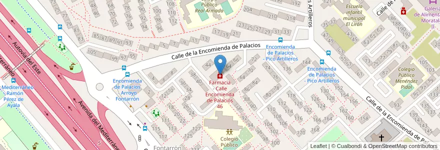 Mapa de ubicacion de Farmacia - Calle Encomienda de Palacios 46 en Spain, Community Of Madrid, Community Of Madrid, Área Metropolitana De Madrid Y Corredor Del Henares, Madrid.