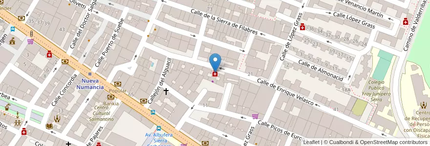 Mapa de ubicacion de Farmacia - Calle Enrique Velasco 14 en スペイン, マドリード州, Comunidad De Madrid, Área Metropolitana De Madrid Y Corredor Del Henares, Madrid.
