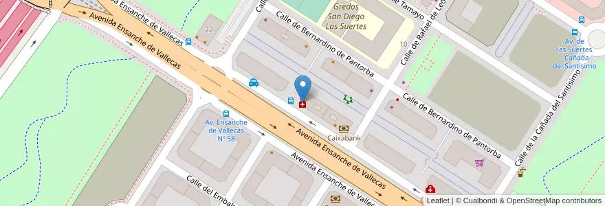 Mapa de ubicacion de Farmacia - Calle Ensanche de Vallecas 55 en Spagna, Comunidad De Madrid, Comunidad De Madrid, Área Metropolitana De Madrid Y Corredor Del Henares, Madrid.