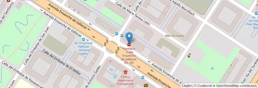 Mapa de ubicacion de Farmacia - Calle Ensanche de Vallecas, 83 - 85 en إسبانيا, منطقة مدريد, منطقة مدريد, Área Metropolitana De Madrid Y Corredor Del Henares, مدريد.