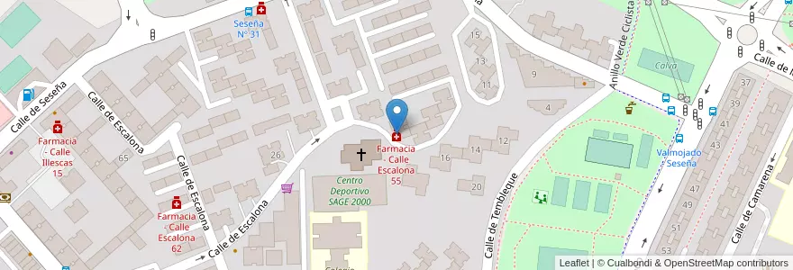 Mapa de ubicacion de Farmacia - Calle Escalona 55 en Spanien, Autonome Gemeinschaft Madrid, Autonome Gemeinschaft Madrid, Área Metropolitana De Madrid Y Corredor Del Henares, Madrid.