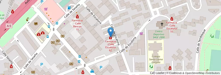 Mapa de ubicacion de Farmacia - Calle Escalona 62 en Sepanyol, Comunidad De Madrid, Comunidad De Madrid, Área Metropolitana De Madrid Y Corredor Del Henares, Madrid.