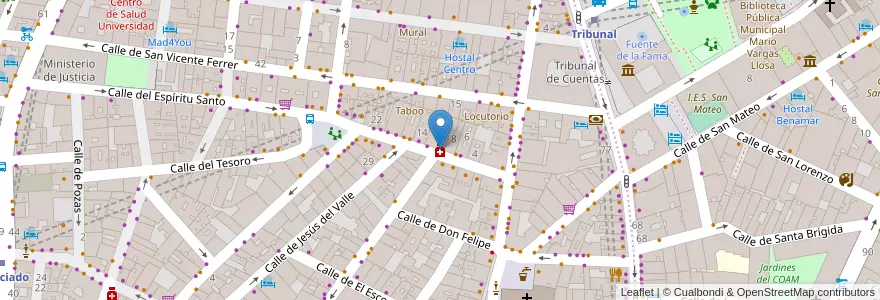 Mapa de ubicacion de Farmacia - Calle Espíritu Santo 10 en 西班牙, Comunidad De Madrid, Comunidad De Madrid, Área Metropolitana De Madrid Y Corredor Del Henares, Madrid.