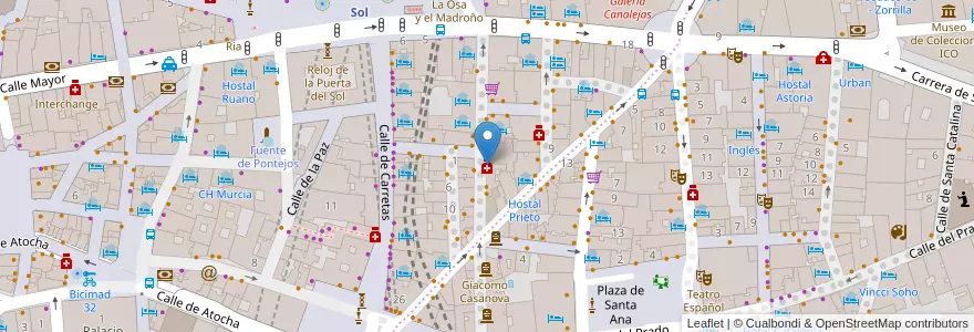 Mapa de ubicacion de Farmacia - Calle Espoz y Mina 9 en Spain, Community Of Madrid, Community Of Madrid, Área Metropolitana De Madrid Y Corredor Del Henares, Madrid.