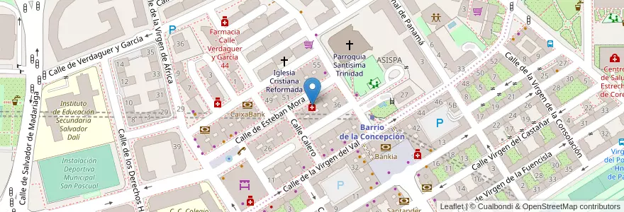 Mapa de ubicacion de Farmacia - Calle Esteban Mora 34 en اسپانیا, بخش خودمختار مادرید, بخش خودمختار مادرید, Área Metropolitana De Madrid Y Corredor Del Henares, مادرید.