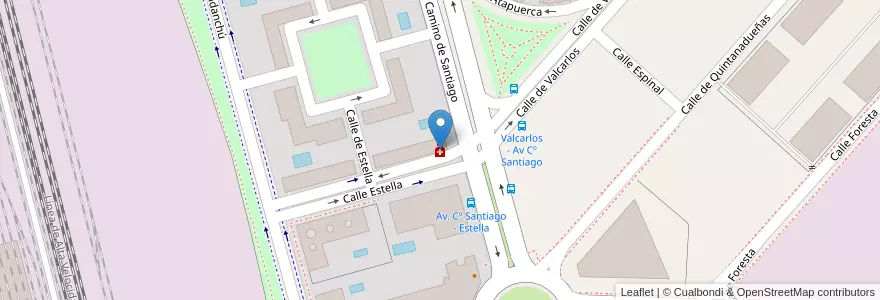 Mapa de ubicacion de Farmacia - Calle Estella 21 en اسپانیا, بخش خودمختار مادرید, بخش خودمختار مادرید, Área Metropolitana De Madrid Y Corredor Del Henares, مادرید.