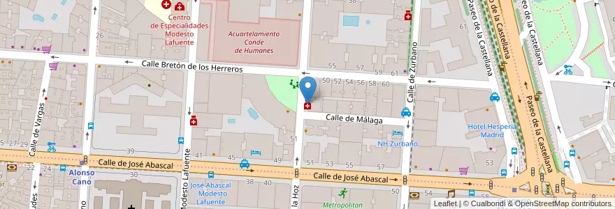 Mapa de ubicacion de Farmacia - Calle Fernández de La Hoz 72 en اسپانیا, بخش خودمختار مادرید, بخش خودمختار مادرید, Área Metropolitana De Madrid Y Corredor Del Henares, مادرید.